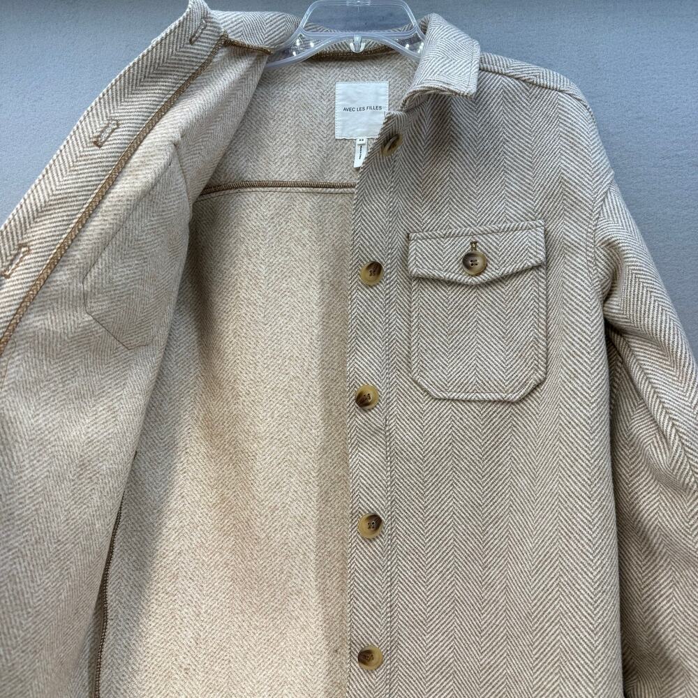 Avec Les Filles Shacket Women's XS Tan White Fall Jacket Cozy Fall Top EUC - Picture 3 of 11